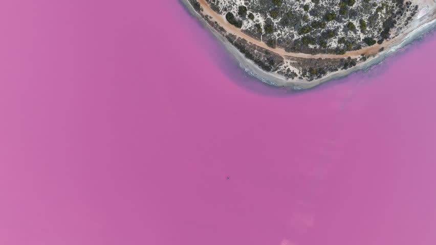 An aerial footage of the Pink Lake Lookout on a sunny day in Gregory town in the Mid West region of Western Australia, Australia
