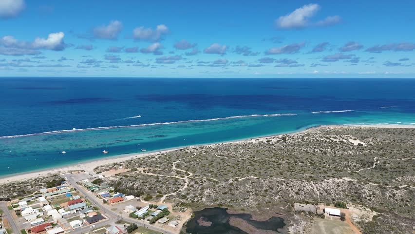 An aerial footage of the Hutt Lagoon in Gregory town in the Mid West region of Western Australia, Australia, on a sunny day