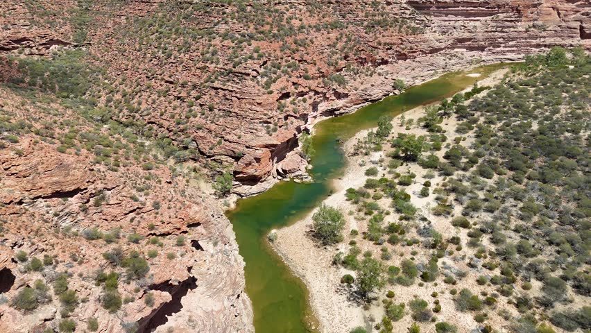 An aerial footage of the Kalbarri National Park on a sunny day in the Mid West region of Western Australia, Australia