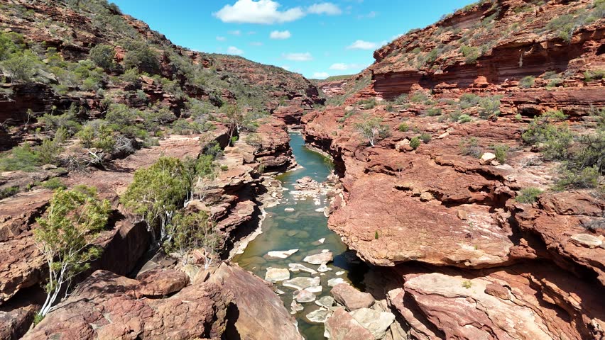 A drone footage of the scenic Kalbarri National Park on a sunny day in the Mid West region of Western Australia, Australia