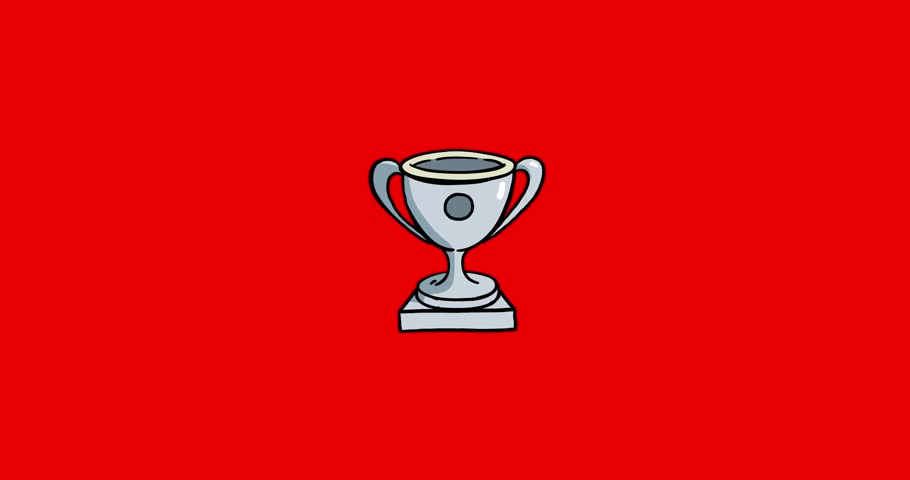 Silver winner cup stop motion on red screen background. Championship colorful vibrant colors trophy concept for sport winner. Victory celebration symbol cartoon animation redbox islated.