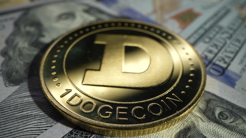 Rotation of Dogecoin on an isolated transparent background. Cryptocurrency concept. 4k