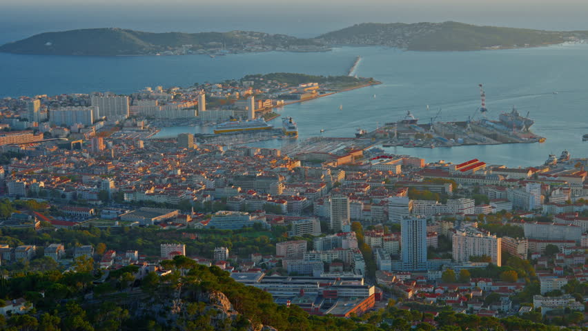 Aerial view of Toulon port city on the mediterranean coast of southern France