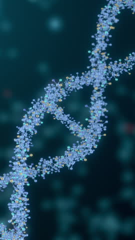 dna double helix, dna damage, genetic disease or mutation, scientific research, concept for biotechnology, biochemical research, molecular structure (3d render) vertical video