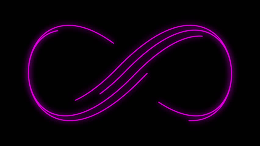 Infinity symbol appears of multiple  lines, animated figure. Emerging  color infinity sign on black background from many lines. Digital background. Neon Lights  colorful animation transition. MP4.