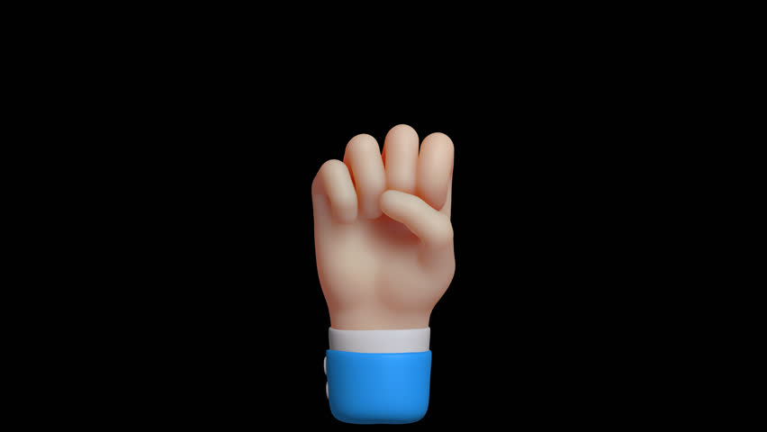 Seamless 4K loop of counting numbers four gesture in blue sleeve. 3D emoji cartoon animation render with alpha transparent background.