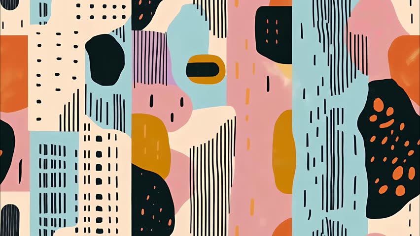 Abstract shapes pattern hand-drawn doodle vector style perfect for creative projects, concerts, VJ loops, live streams, broadcast and motion design, diagonal motion