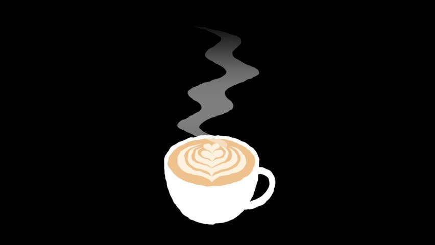 A cup of coffee or cappuccino with steam animation on black background