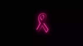 Glowing neon blue awareness ribbon icon animation. Diseases, cancer, medicine neon vector icon. Slow motion breast cancer awareness symbol on Black Background. 4k video - Powered by Shutterstock - Get 15% off with code: PIKWIZARD15