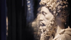 Face statue bust of ancient roman men. High quality FullHD slow motion footage - Powered by Shutterstock - Get 15% off with code: PIKWIZARD15