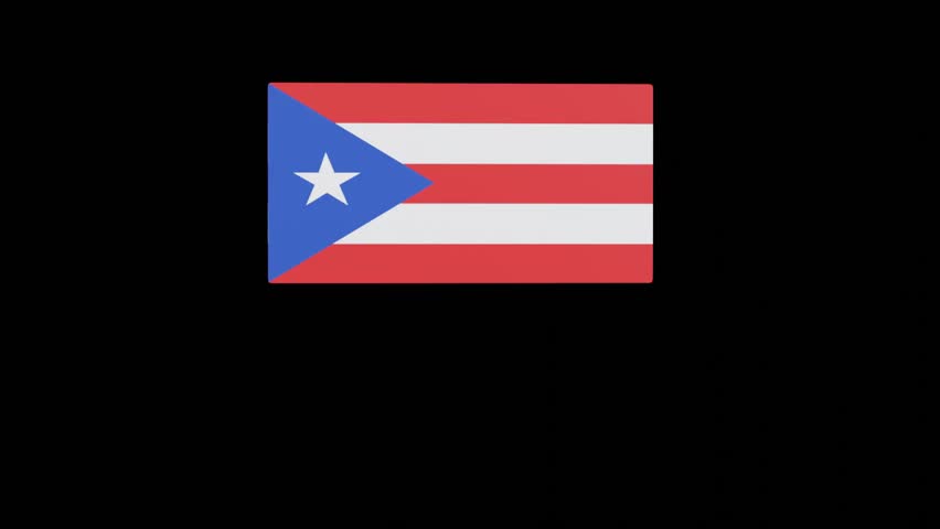 Puerto Rico flag waving in the wind with a black background. Realistic Puerto Rican flag featuring red and white stripes with a blue triangle and white star.