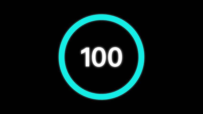 Counting 0 to 100 Loading Sky Blue Circle on   black Background