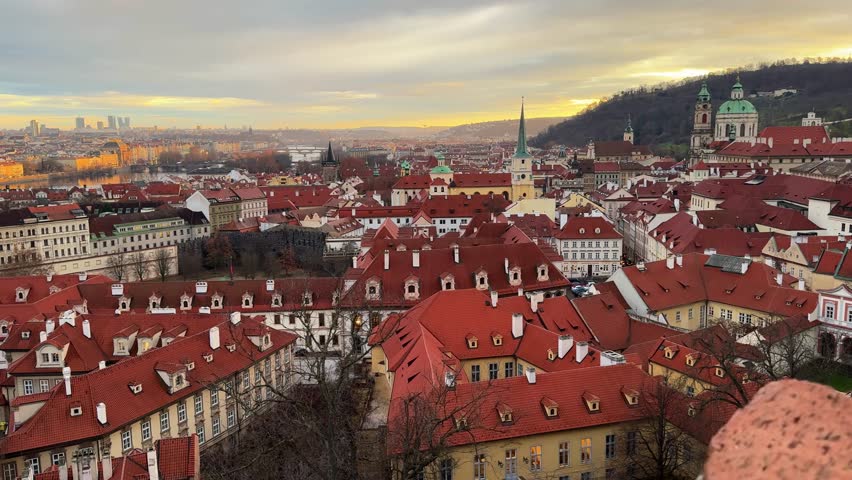 The view of the historical center of Prague as seeing from  Prague Castle (Prazsky hrad) at sunset in Czech Republic