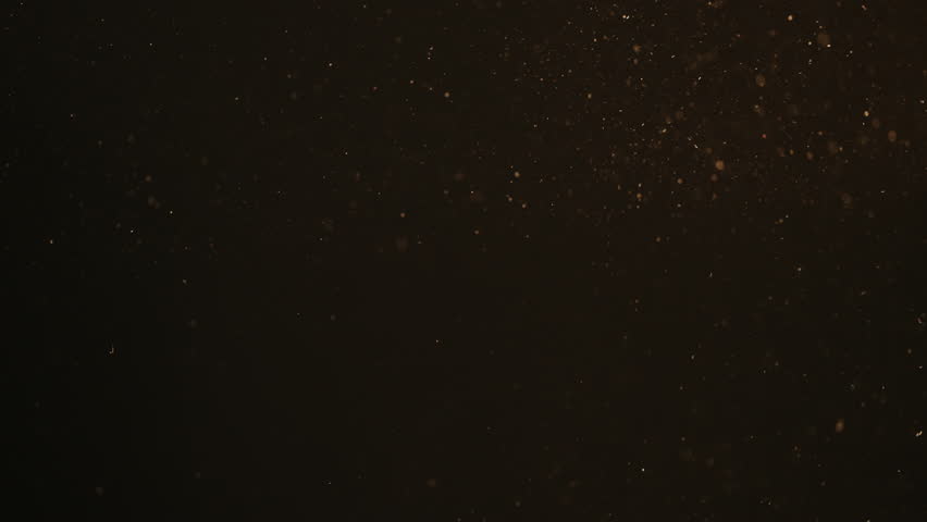 Slow motion rack focus of dust particles float in sunlight on black background