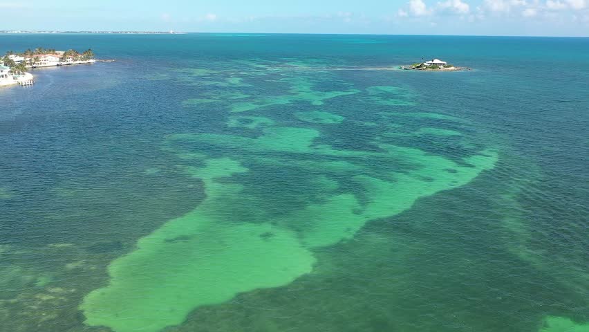 Sombrero Beach, Marathon Florida Keys, aerial footage over turquoise coastline