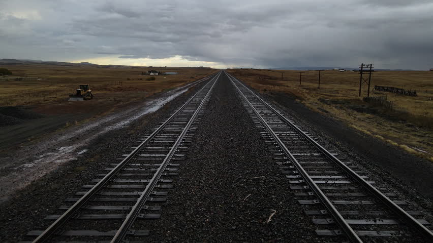 Railroad Tracks Near Laramie, Wyoming, USA