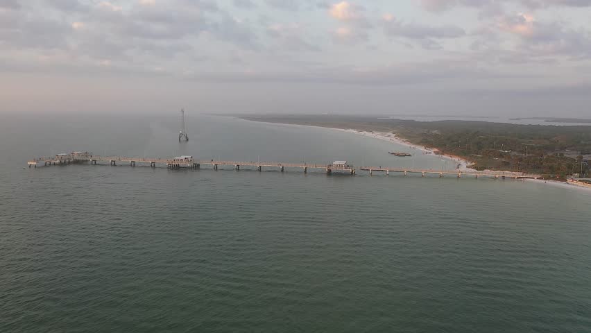 Pier at Fort De Soto Tampa Florida, aerial view over coastal region