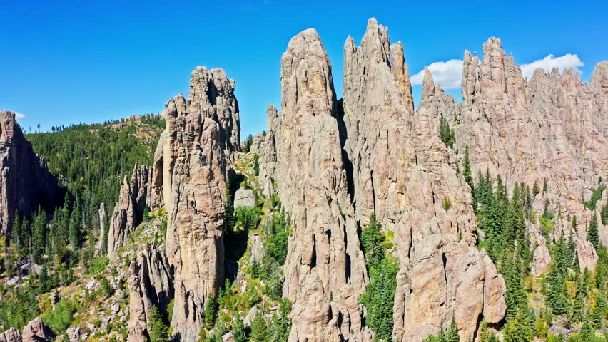 Black Hills mountains, in Custer State Park, South Dakota with slow pull back camera motion