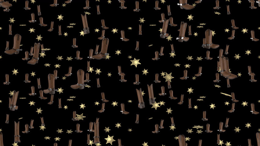 Cowboy boot Western transparent loop tile Falling with alpha channel. This is a looping and tiling vintage layer element with transparency. Great for transparent screen content