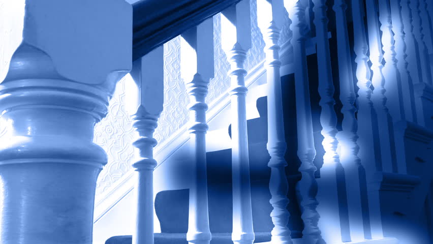 Monster Shadows And Lightning Over Staircase Frightening Scene
