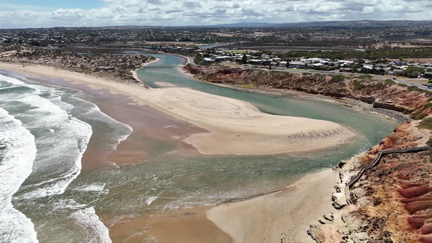 Onkaparinga River, South Port Beach, and Jubilee Park in Noarlunga, Southern Adelaide, South Australia – 4K Aerial Drone Footage
