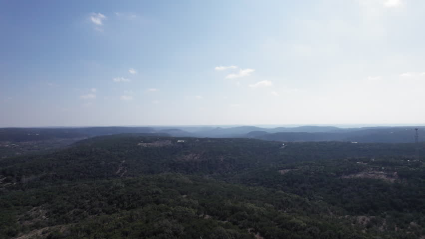 High angle aerial view of the Texas Hill Country, near Canyon Lake, Tx