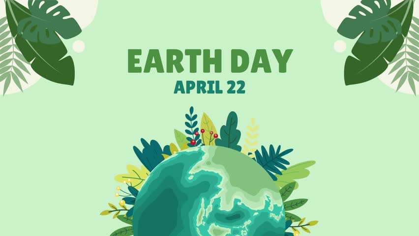 Earth Day Concept Animated 4k Video Motion Graphics. Eco planet animation. Green globe with tree motion graphic elements isolated background.