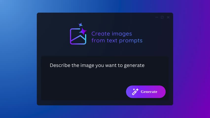Generate image with artificial intelligence generative AI user interface application create graphic art from text prompt button form
