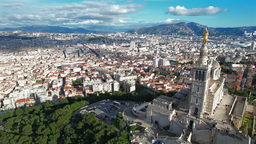 Aerial view of Notre Dame de la Garde in Marseille