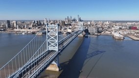 Benjamin Franklin Bridge At Philadelphia Pennsylvania United States. Urban Life Landscape Of Freeway Road Connecting City Streets. Business Sky Clouds Downtown Cityscape. - Powered by Shutterstock - Get 15% off with code: PIKWIZARD15