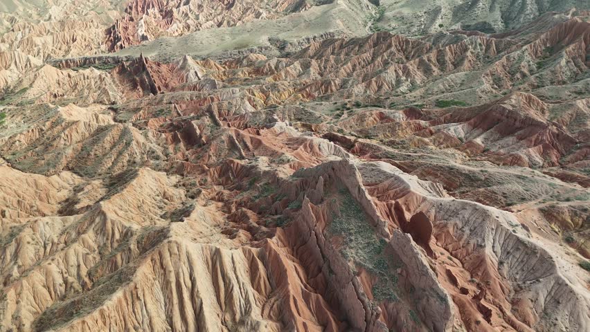  Skazka Canyons or so called Fairytale Canyons Issyk-Kul region near the lake in drone point of view
