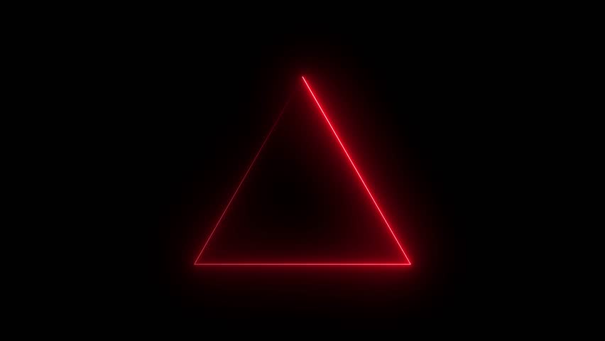 Triangle animation by red color neon on black background.