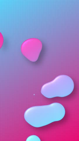 Vibrant and dynamic abstract liquid background with fluid morphing glossy blob shapes and a smooth gradient of pink and blue. Fresh energetic vertical background for social media and branding.