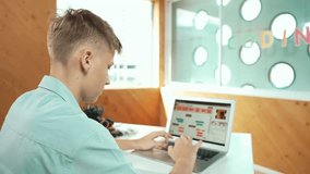 Back view of high school student working on laptop analysis data at STEM science class. Smart happy caucasian boy learning to coding engineering prompt or programming system at STEM class. Edification - Powered by Shutterstock - Get 15% off with code: PIKWIZARD15