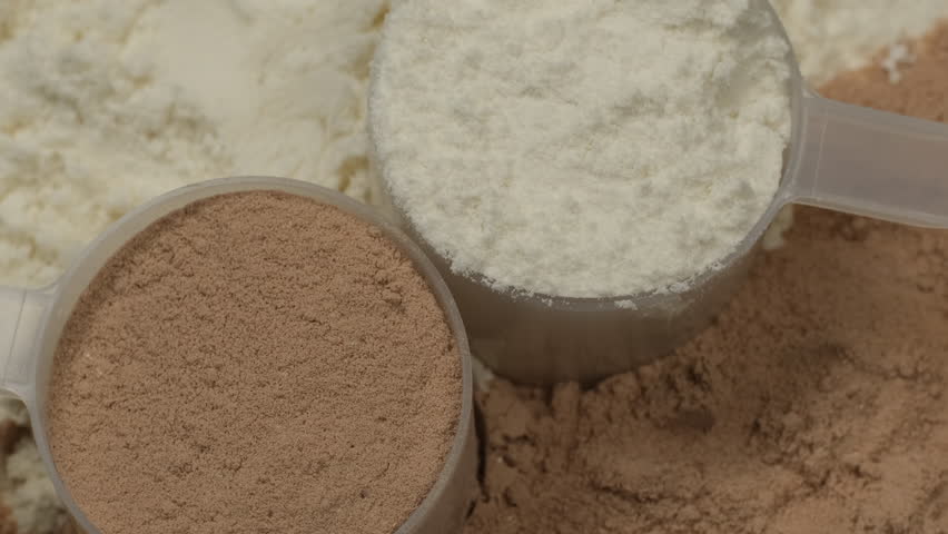Zoom frame white and chocolate protein powder, rotation