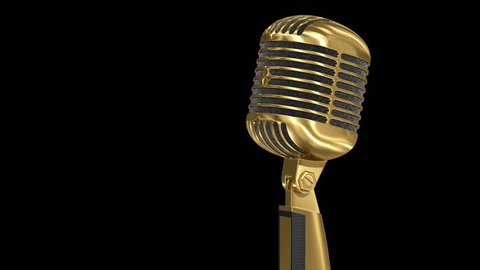Vintage gold microphone isolated on black background