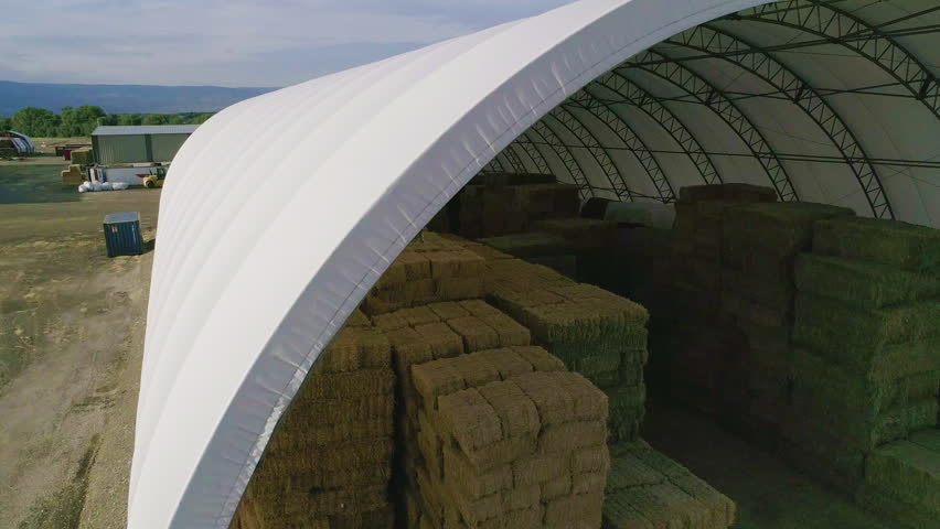 Hay Bales in Fabric Canopy, Eastern Washington, USA