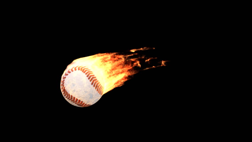Burning baseball ball isolated on black (with matte)
