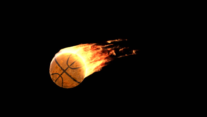 Burning basket ball isolated on black (with matte)