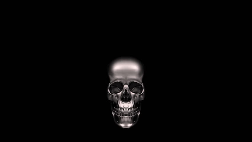 Burning metallic skull isolated on black (with matte)