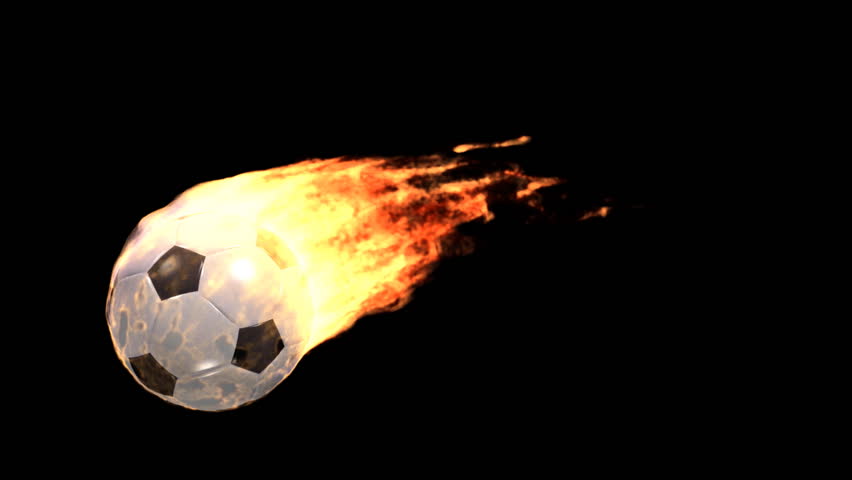 Burning soccer ball isolated on black (with matte)