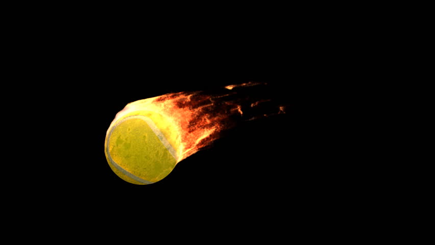 Burning tennis ball isolated on black (with matte)
