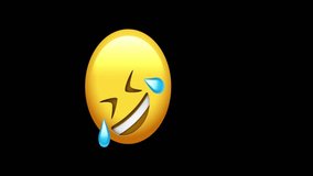 A bright yellow emoji with a big smile and tears streaming from its eyes rolls on the floor, representing laughter and joy in entertaining situations - Powered by Shutterstock - Get 15% off with code: PIKWIZARD15