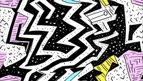 90s style cartoon abstract zigzag lines, stars and irregular shapes pattern seamless looped background, black and white line drawing with pink, purple, yellow, and blue - Powered by Shutterstock - Get 15% off with code: PIKWIZARD15