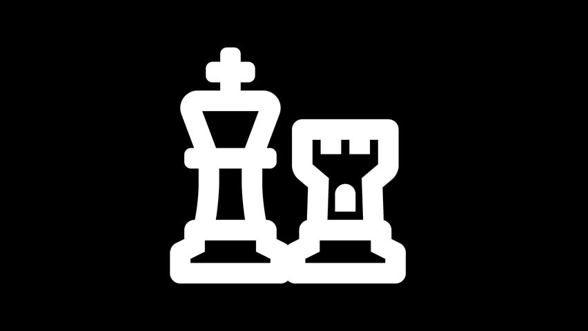 Icon chess is distorted. Glitch. Noise, chromatic aberration, geometric distortion. Transparent background, looped. In-Out looped. Alpha BW at the end