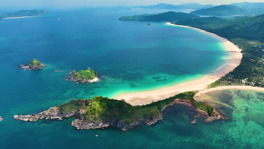 Aerial view of Nacpan Beach near El Nido, Palawan, Philippines.