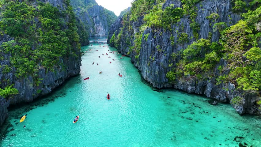 Big Lagoon and Small Lagoon at Miniloc Island near El Nido, Palawan, Philippines.