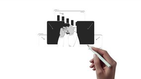 Overwhelmed businessman with declining charts hand drawn whiteboard sketch animation. Business downturn 4K video. Graphs analysis financial losses animated handdrawn concept pencil drawing - Powered by Shutterstock - Get 15% off with code: PIKWIZARD15