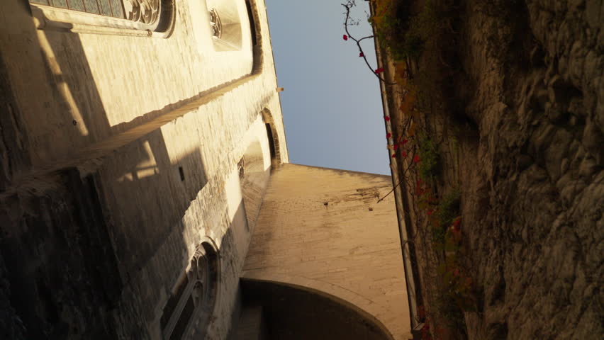 Architectural details in the walls of the Palais des Papes in Avignon, France