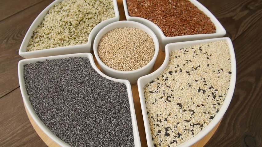 Different seeds on a plate.